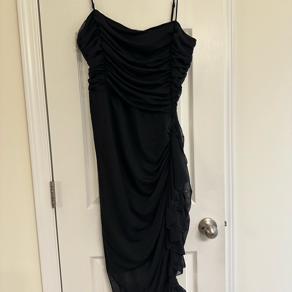Fashion Nova Black Ruched Midi Dress